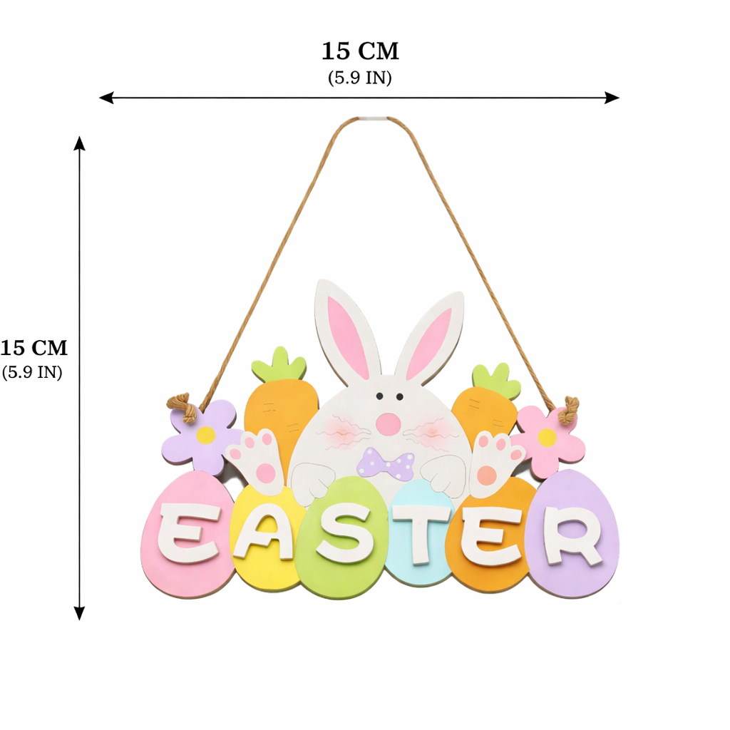 Happy Easter Bunny Hanging Sign – Wooden Egg Letter Decor 15cm