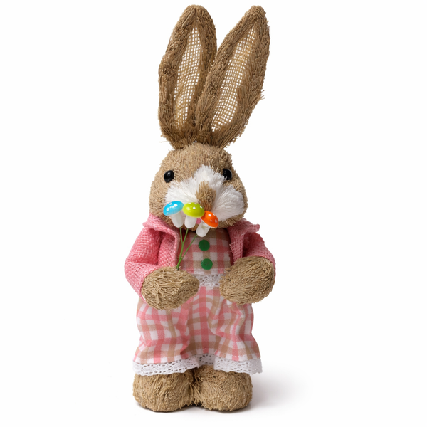 Rustic Easter Bunny Figurine 35cm – Straw Rabbit Spring Home Decor