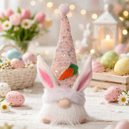 Easter LED Gnome Bunny Plush Decor 20cm – Light Up Spring Table Ornament