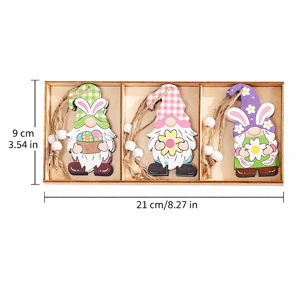 Easter Hanging Ornament Set – Wooden Bunny & Gnome Decorations (3 PCS, 21x9 cm)
