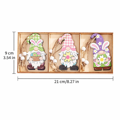 Easter Hanging Ornament Set – Wooden Bunny & Gnome Decorations (3 PCS, 21x9 cm)