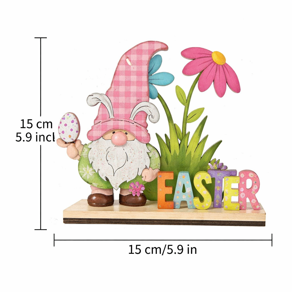 Easter Wooden Table Decoration – Bunny Gnome “EASTER” Sign (15x15 cm)