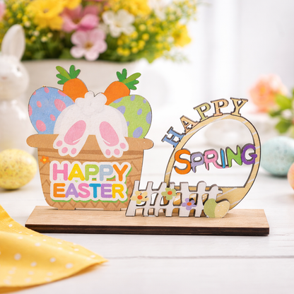 Easter Wooden Happy Easter & Spring Table Decor 20x17cm