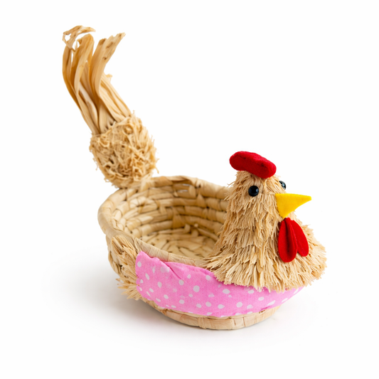 Easter Chicken Basket Decoration – Rustic Straw Egg Holder (Available in 15cm & 30cm Sizes)