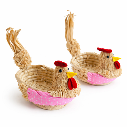 Easter Chicken Basket Decoration – Rustic Straw Egg Holder (Available in 15cm & 30cm Sizes)