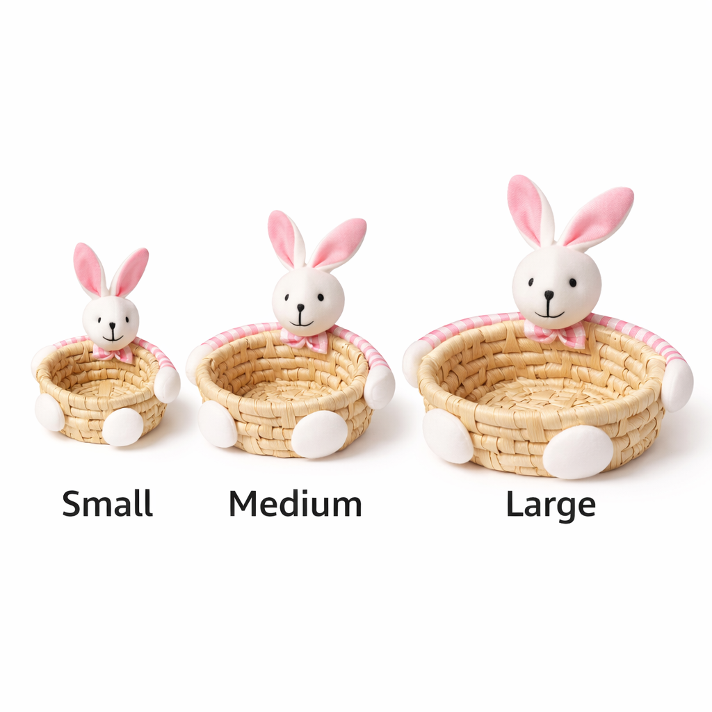 Easter Bunny Basket with Plush Rabbit – Woven Storage Basket (15cm / 20cm / 25cm Sizes)