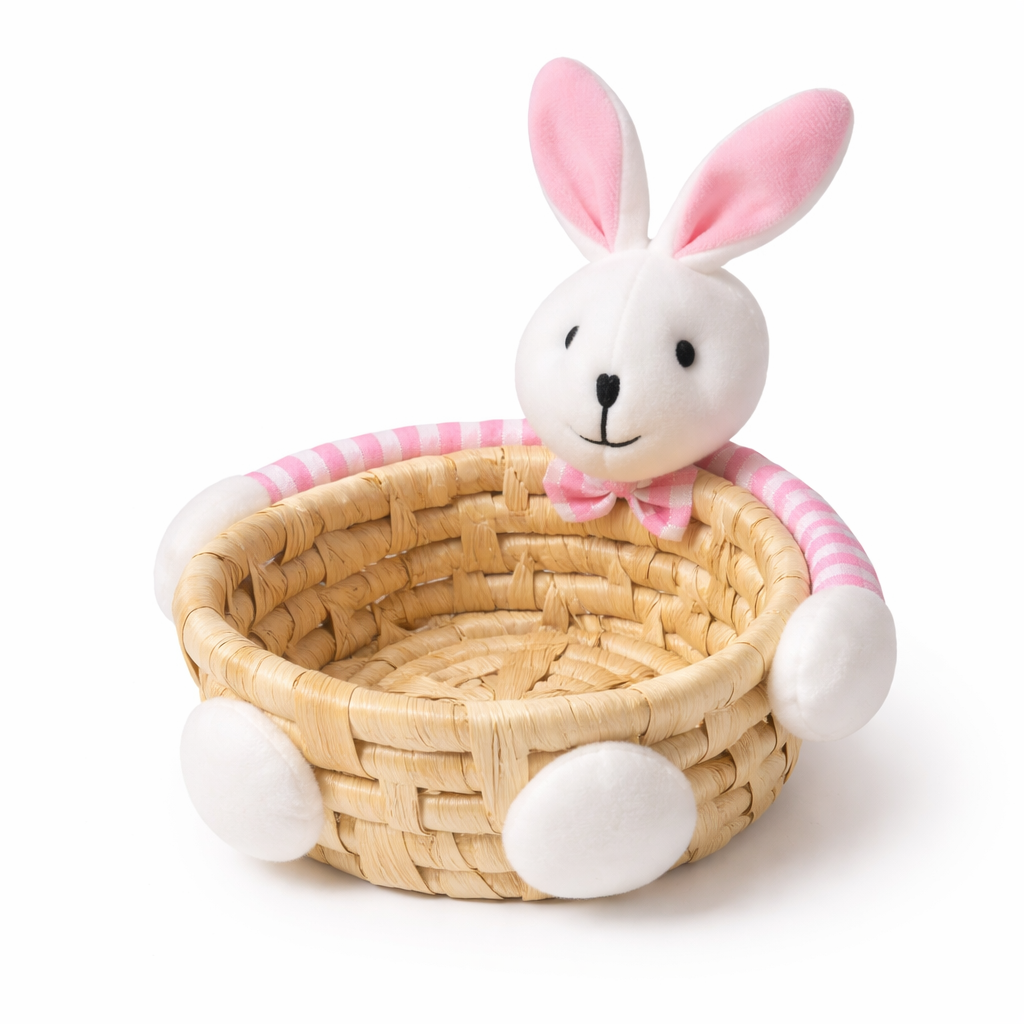 Easter Bunny Basket with Plush Rabbit – Woven Storage Basket (15cm / 20cm / 25cm Sizes)