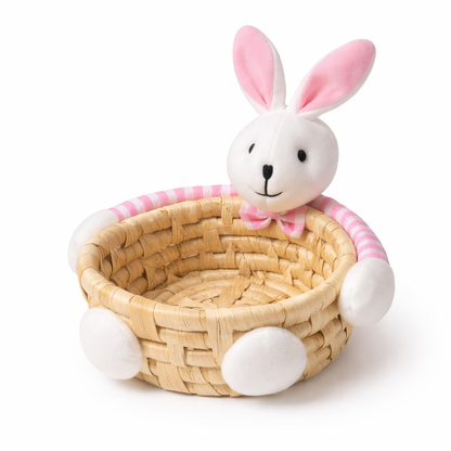 Easter Bunny Basket with Plush Rabbit – Woven Storage Basket (15cm / 20cm / 25cm Sizes)