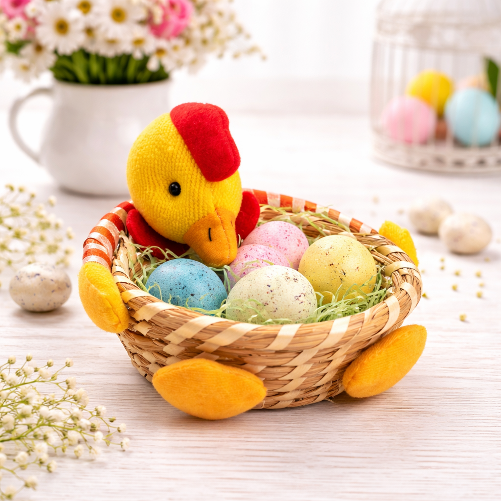 Easter Duck Basket Decoration – Handmade Straw Nest Bunny Egg Holder (3 Sizes)