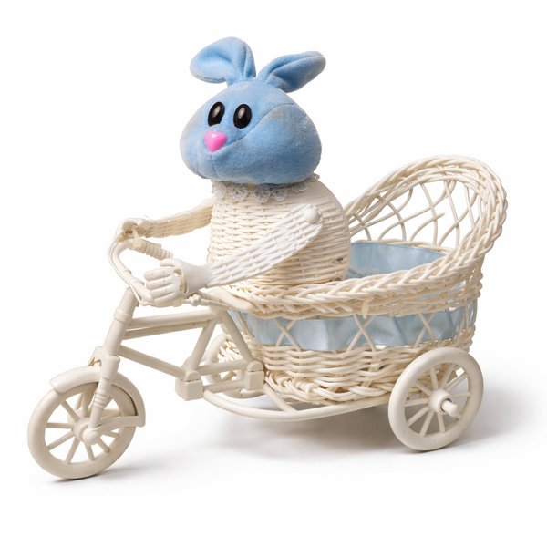 Easter Bunny Tricycle Basket with Plush Rabbit – Decorative Gift Basket with Wheels (30cm)