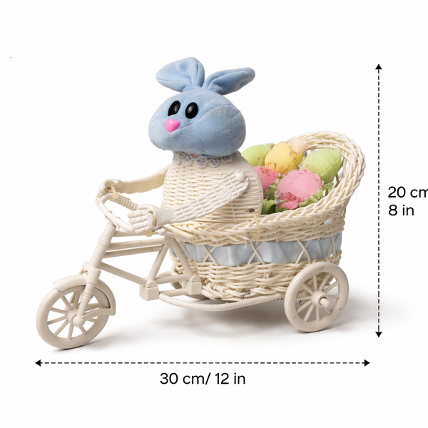 Easter Bunny Tricycle Basket with Plush Rabbit – Decorative Gift Basket with Wheels (30cm)