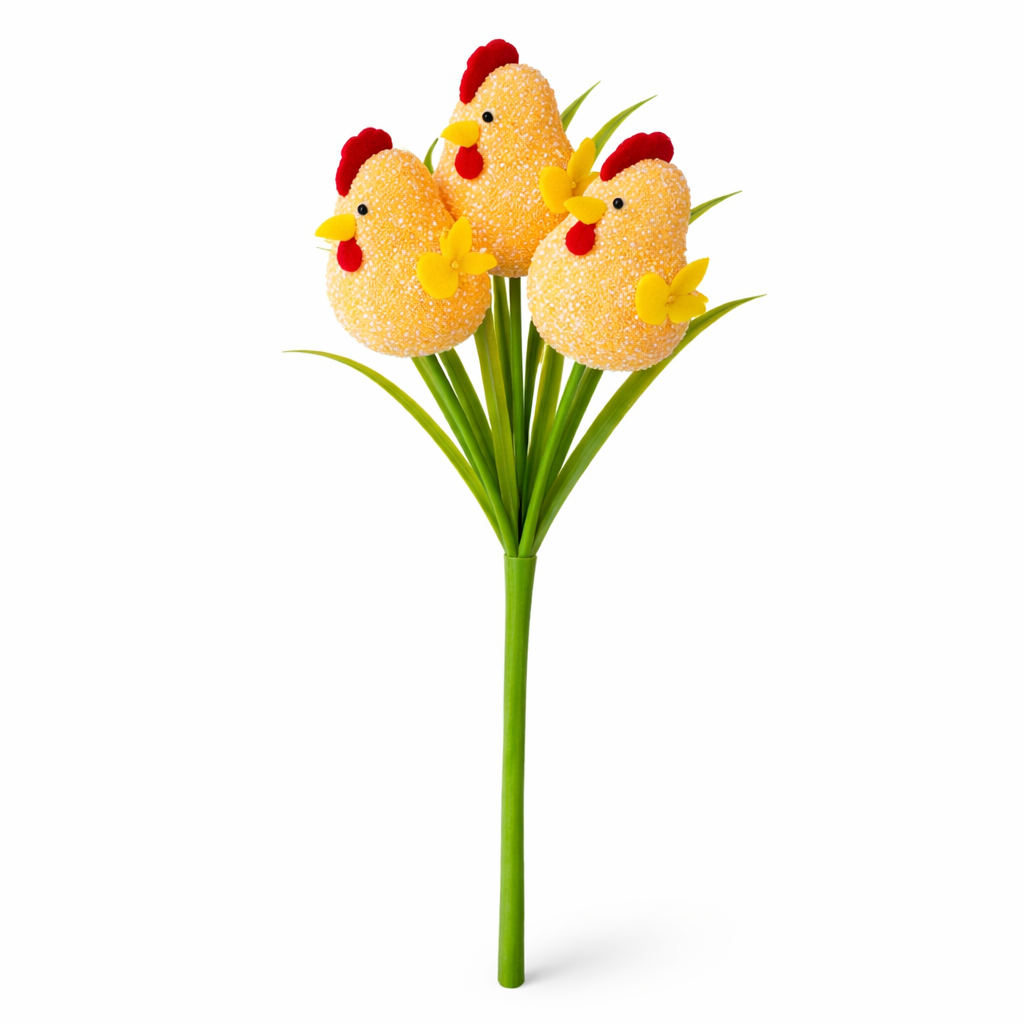 Easter Chick Floral Pick 40cm – 3 Chick Spring Decoration Stick for Baskets, Vases & Easter Arrangements
