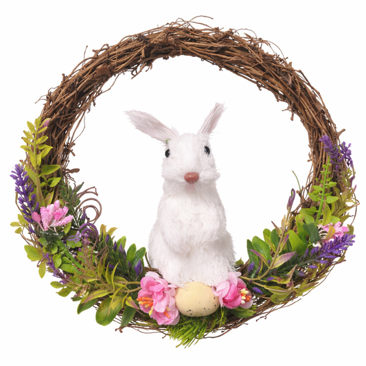 Easter Bunny Wreath 22cm – Spring Door Hanging Decoration with Floral & Egg Design