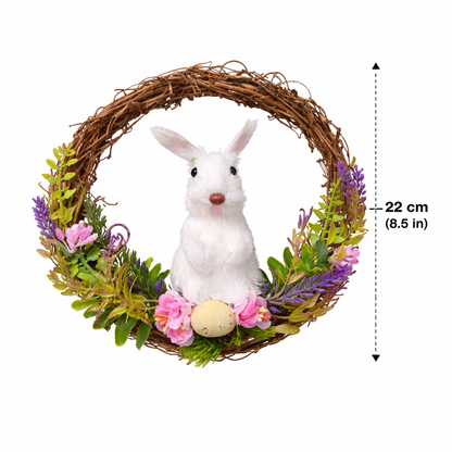 Easter Bunny Wreath 22cm – Spring Door Hanging Decoration with Floral & Egg Design