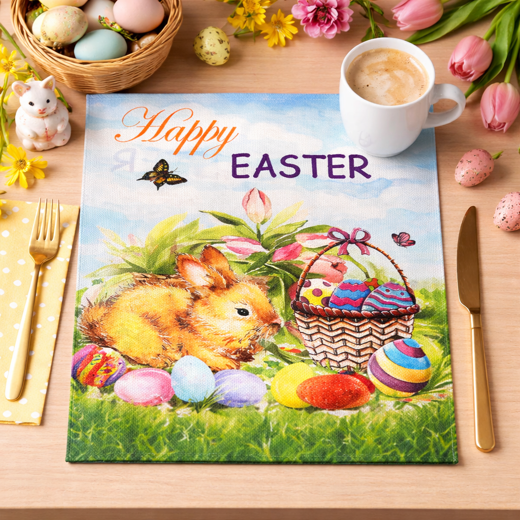 Happy Easter Bunny Table Placemat 30x40cm – Spring Dining & Party Decor