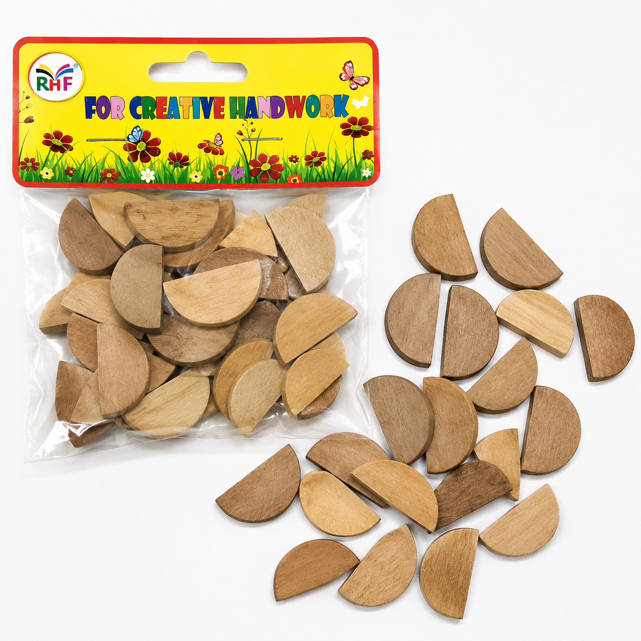 Wooden Half Circle Craft Pieces for DIY Art & Handwork – 2.5 cm – Pack of 20