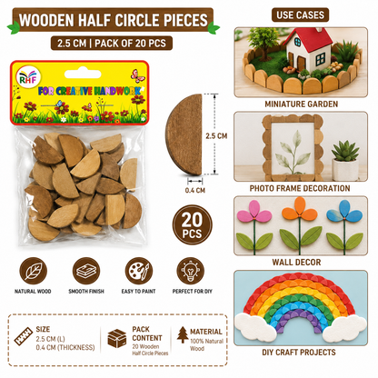 Wooden Half Circle Craft Pieces for DIY Art & Handwork – 2.5 cm – Pack of 20