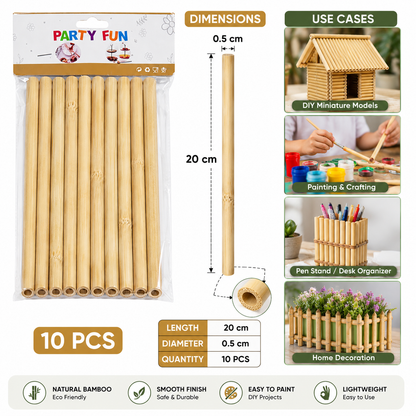 Wooden Hollow Craft Sticks for DIY Projects – 20 cm x 0.5 cm Natural Bamboo Tubes, Pack of 10