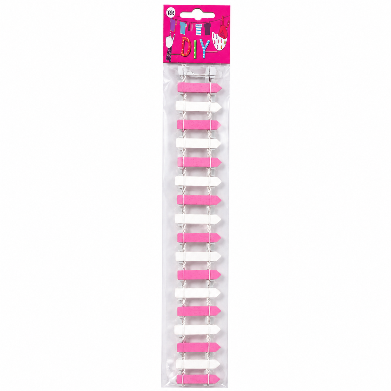 Wooden Direction Sign Clips Garland for DIY Crafts & Decoration – Pink & White – 32 x 3 cm