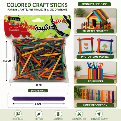 Colorful Wooden Craft Sticks for DIY Art & Craft Projects – 5 cm Multi Color Pack