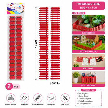 Wooden Fence Craft Decoration – Red Color – 46 x 5 cm – Pack of 2