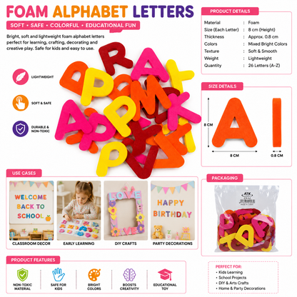 Colorful Foam Alphabet Letters Set for Kids Learning & DIY Crafts – Soft Educational Letter Shapes