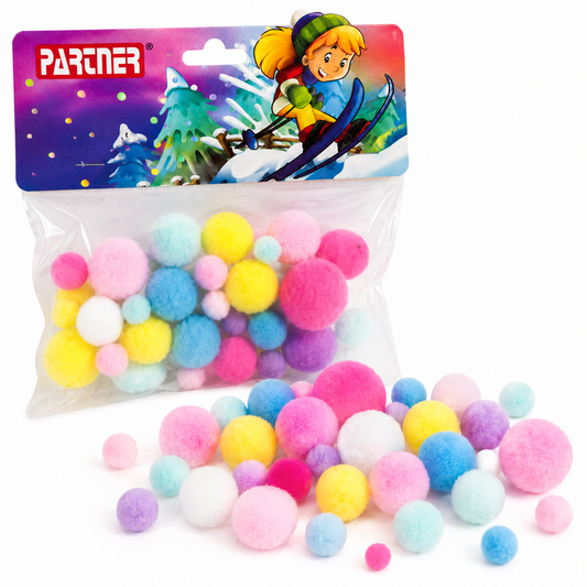 Colorful Soft Pom Pom Balls Set for DIY Crafts & Kids Art Projects – Mixed Sizes Craft Decoration Pack