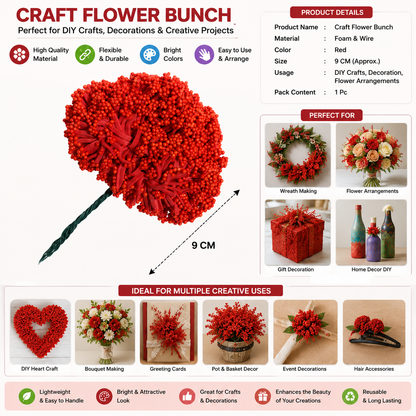 Artificial Mini Berry Flower Bunch for DIY Crafts & Decoration – Red Decorative Floral Craft Stem