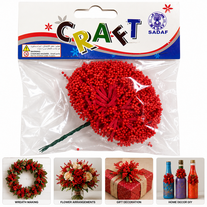 Artificial Mini Berry Flower Bunch for DIY Crafts & Decoration – Red Decorative Floral Craft Stem