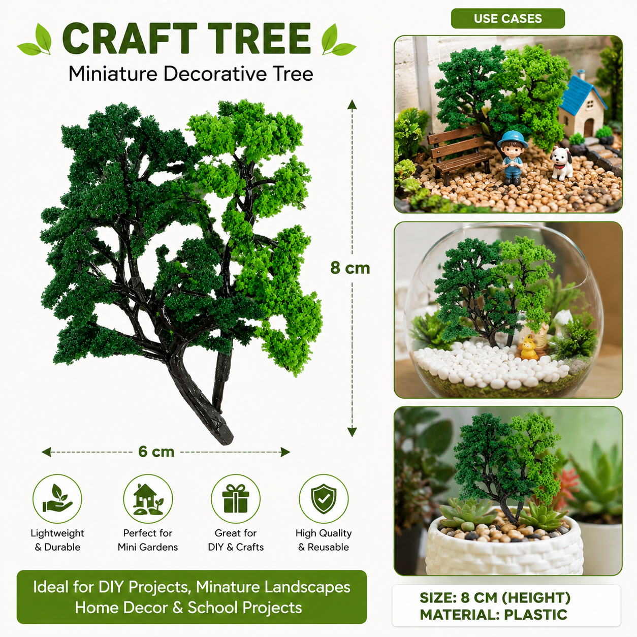 Mini Artificial Model Tree for DIY Crafts & Miniature Landscapes – 8 cm Decorative Green Tree
