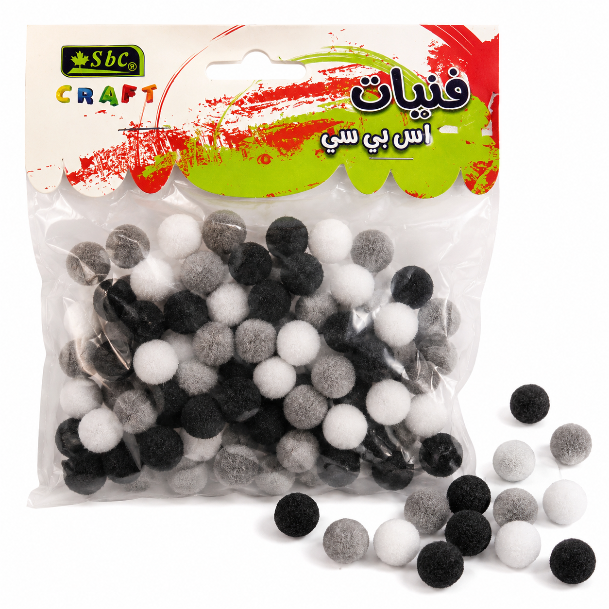 Soft Craft Pom Pom Balls for DIY Art & Decoration – Black, White & Grey – 1 cm – 50+ Pieces Pack