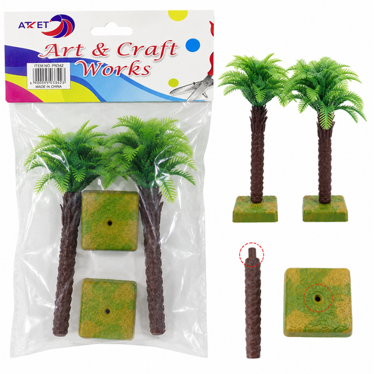 Artificial Palm Tree Model Set for DIY Crafts & Miniature Decoration – 15 cm Mini Plastic Trees with Base, Pack of 2