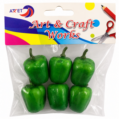 Artificial Mini Green Capsicum Craft Decoration – Small Plastic Bell Pepper Models, 4 cm, Pack of 6
