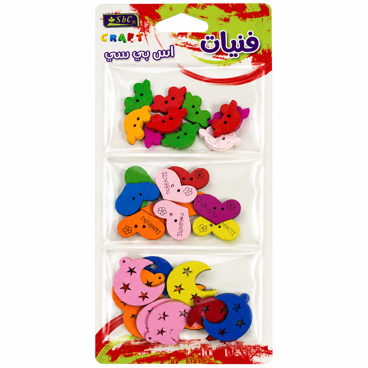 Wooden Craft Buttons Set for DIY Art & Sewing Projects – Mixed Shapes & Colors, 3 Designs, 30 PCS Total