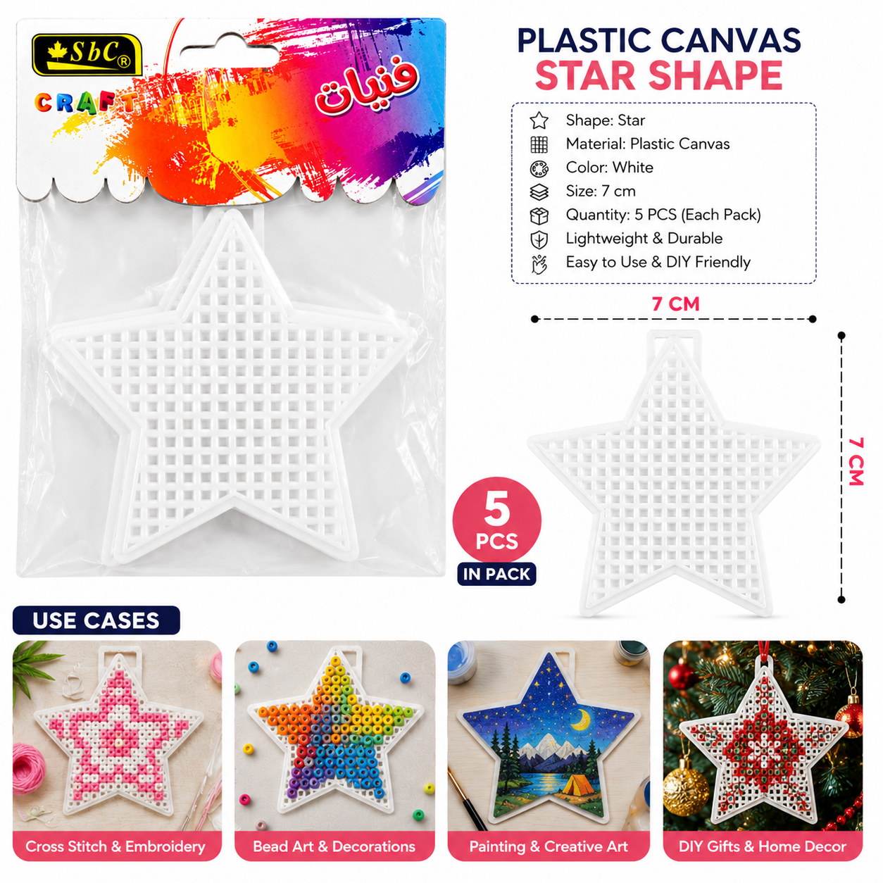 Plastic Canvas Craft Shapes for DIY Embroidery & Bead Art – Heart & Star Shape Plastic Mesh Canvas, White