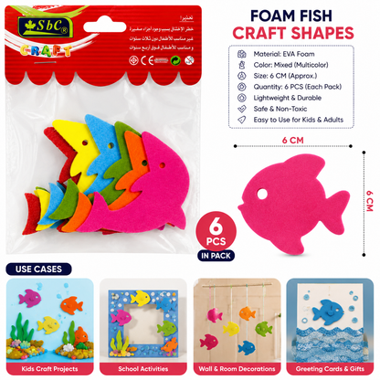 Foam Fish Craft Shapes for DIY Arts & Crafts – Multicolor EVA Foam Fish Cutouts, 6 cm, Pack of 6