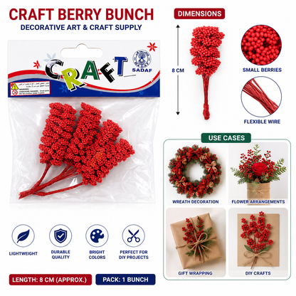 Artificial Red Berry Bunch for DIY Crafts & Floral Decoration – Decorative Mini Berry Stems, 8 cm Craft Supply