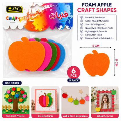 Foam Apple Craft Shapes for DIY Arts & Crafts – Multicolor EVA Foam Apple Cutouts, 5 cm, Pack of 6