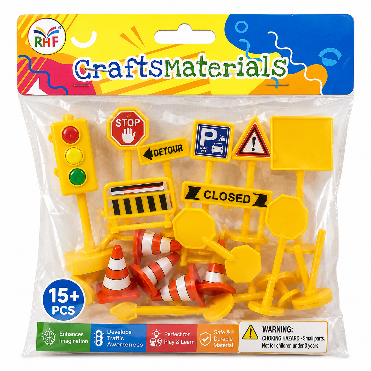 Mini Traffic Road Sign Toy Set for Kids – Assorted Road Safety Signs & Signals for Educational Play, Pack of 15+ PCS