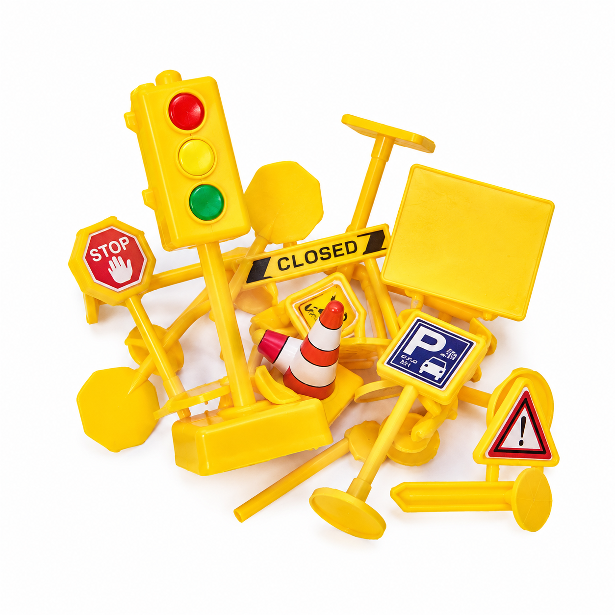Mini Traffic Road Sign Toy Set for Kids – Assorted Road Safety Signs & Signals for Educational Play, Pack of 15+ PCS