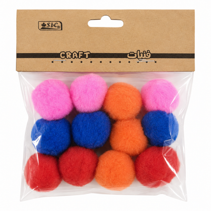 Colorful Craft Sponge Pom Poms for DIY Art Projects – Soft Foam Balls, 4 cm, Pack of 12
