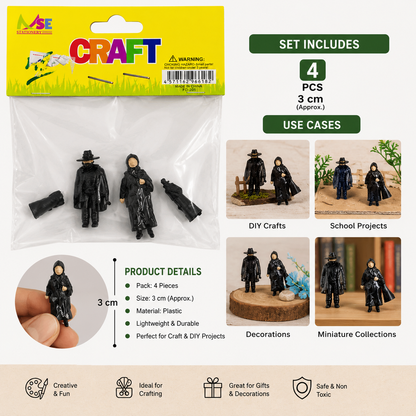 Mini Plastic Craft Figurines 3cm Pack of 4 for DIY Projects