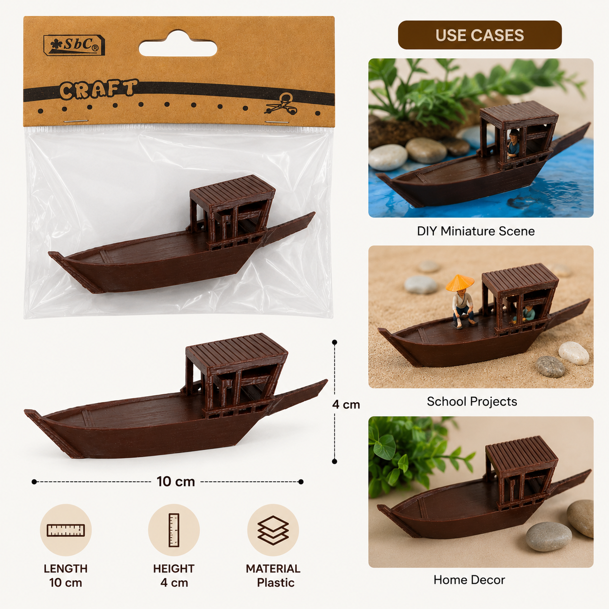 Mini Wooden Boat Craft Model 10cm for DIY Projects and Decorations