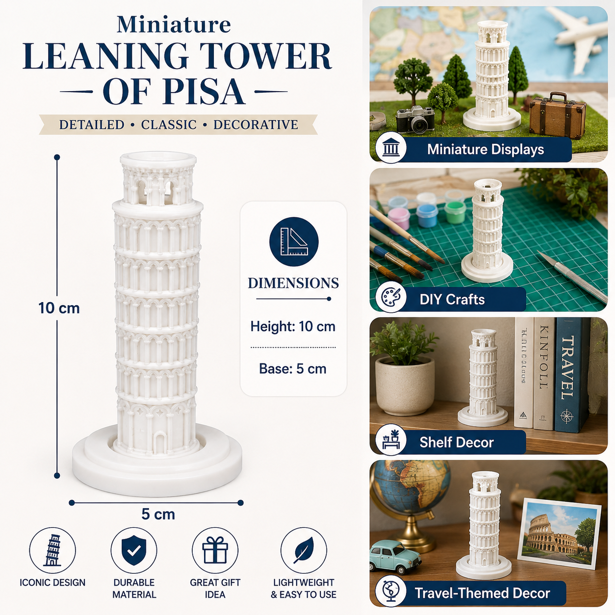 Mini Leaning Tower of Pisa Ornament 10cm for Crafts and Decor