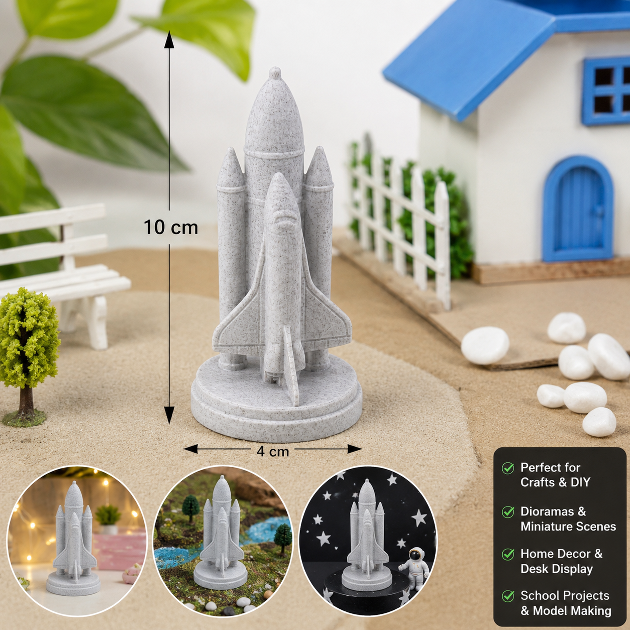 Mini Space Rocket Ornament 10cm for Crafts and Decorative Displays