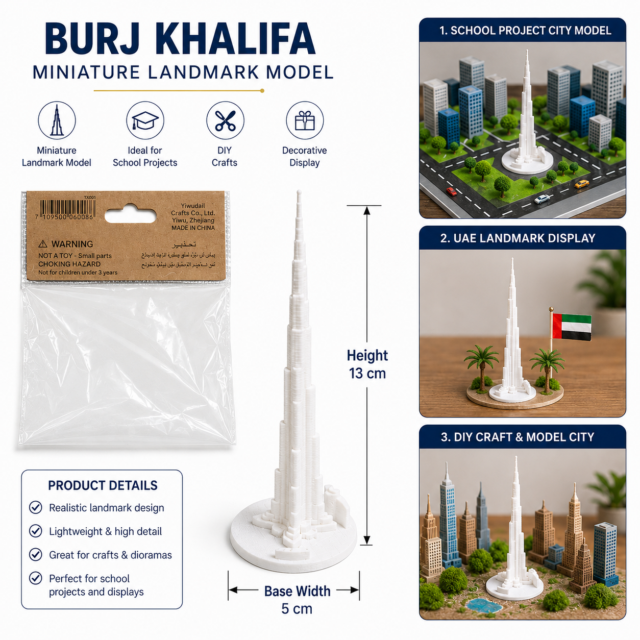 Burj Khalifa Miniature Landmark Model for DIY Crafts and Displays