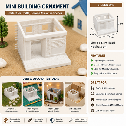Mini White Building Ornament 6x6x2cm for Crafts and Diorama Decor