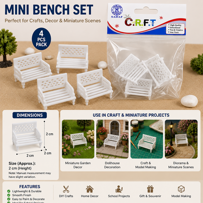 Mini White Bench Set 2cm Pack of 4 for Crafts and Dioramas