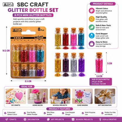 Mini Glitter Bottles Set 8 Pieces for DIY Craft Decoration