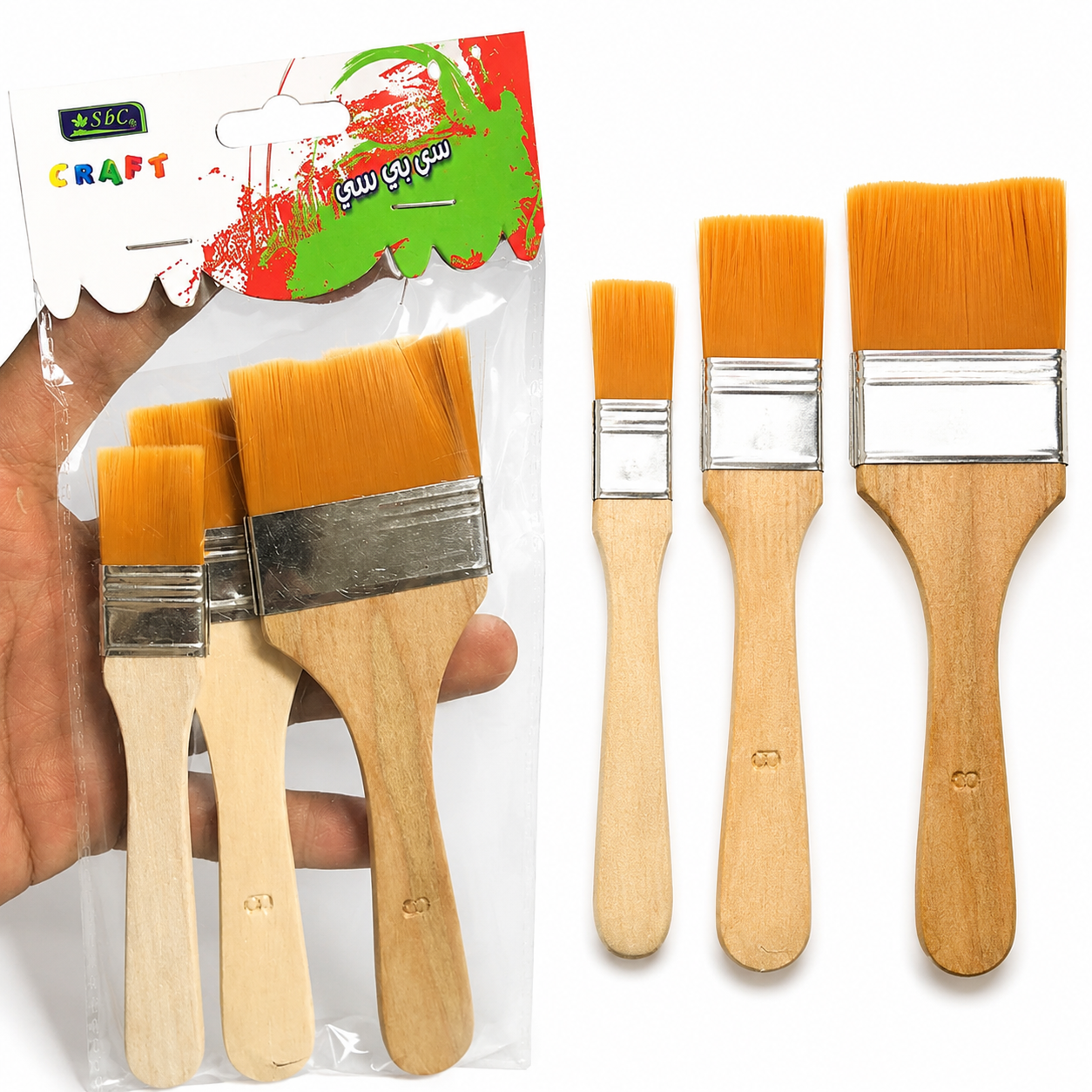 Flat Paint Brush Set 3 Pieces for Art Painting and Crafts